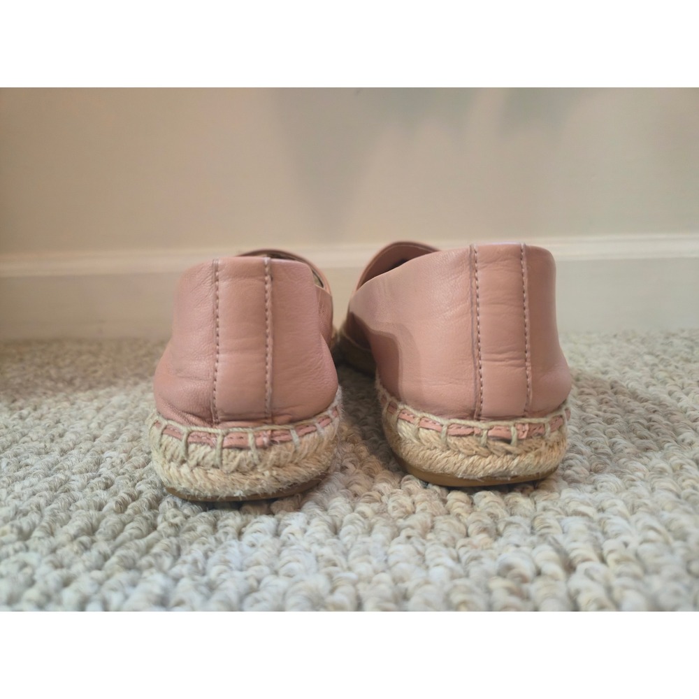 Tory Burch Women Leather Espadrille Flats Pink Cream Logo Cap Toe Slip On Size 6 - Picture 4 of 9